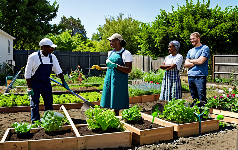 Community Collaboration**

"Diverse group of people collaborating on a community garden project in a sunny urban setting, fully clothed, appropriate attire, safe for work, perfect anatomy, natural proportions, community involvement, professional photography, high quality, smiling faces, gardening tools, modest dress."

**