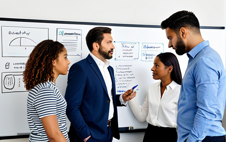 **
"A diverse group of professionals participating in a co-creation workshop, brainstorming ideas on a whiteboard in a modern office setting, fully clothed, appropriate attire, safe for work, perfect anatomy, natural proportions, professional environment, family-friendly, high quality."
**