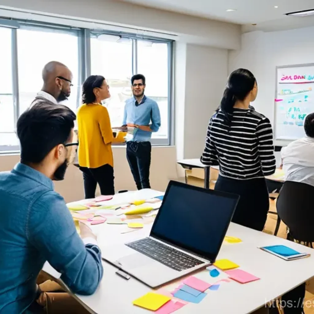 코크리에이션을 위한 사용자 연구 방법 - **Prompt 1: Collaborative Design Sprint Workshop**
    "A vibrant, brightly lit modern co-working sp...