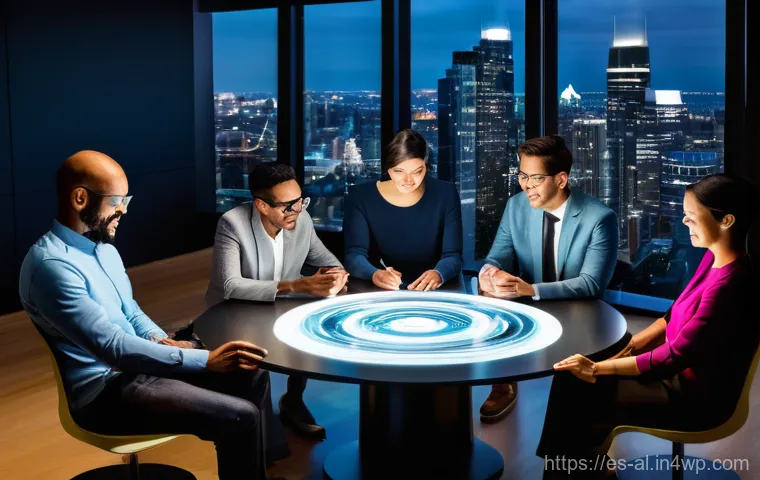 코크리에이션 방법론의 역사적 배경 - **"Diverse Minds Orchestrating Ideas"**: A vibrant, dynamic image showcasing a group of five diverse...