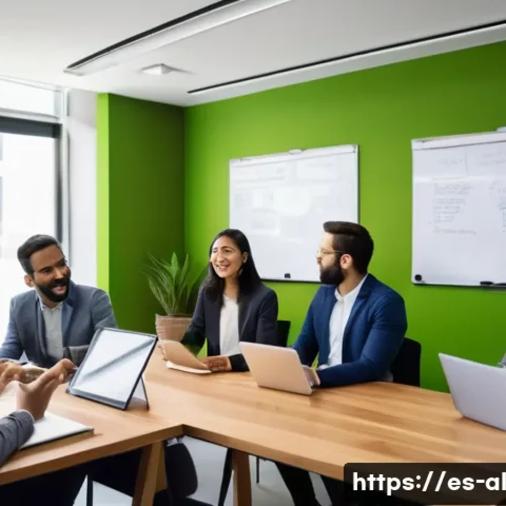 코크리에이션을 위한 경영진의 역할 - **Prompt 1: The Empowering Facilitator**
"A vibrant, sunlit co-working space in a bustling Latin...