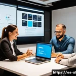 코크리에이션의 사례 분석  실패의 교훈 - A vibrant collaborative workspace featuring a diverse group of professionals from Spain actively eng...