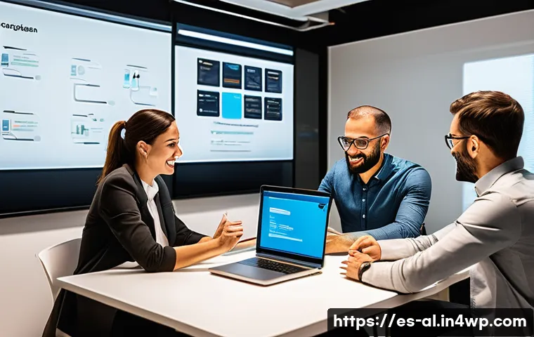 코크리에이션의 사례 분석  실패의 교훈 - A vibrant collaborative workspace featuring a diverse group of professionals from Spain actively eng...